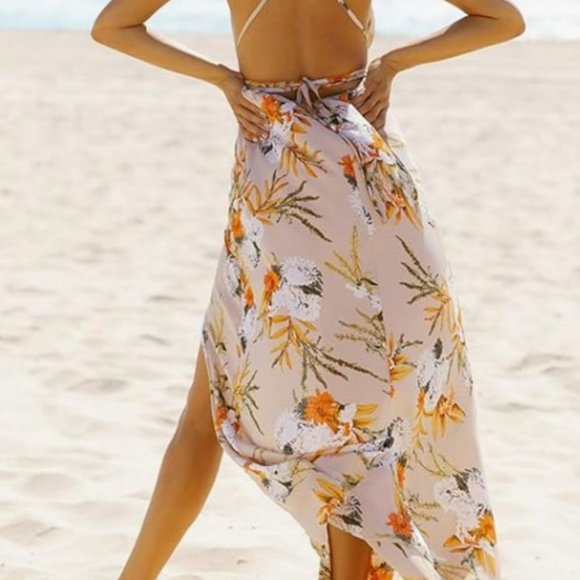 NWOT BerryGo Women's Sexy Deep V Neck Backless Floral Print Split Maxi Dress - Picture 4 of 13